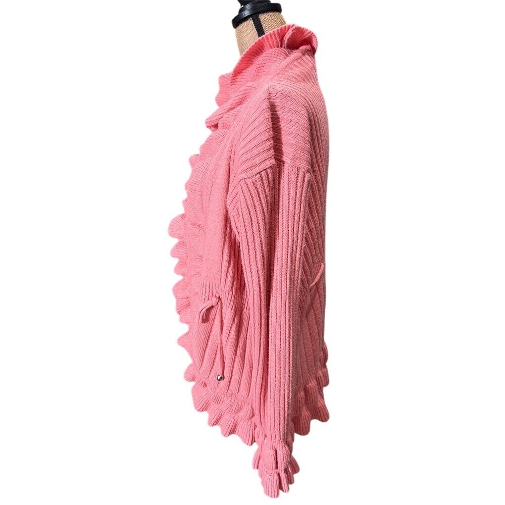 Jon & Anna Cardigan Sweater Womens L Pink Ruffle Open Front Waist Tie - Picture 6 of 9